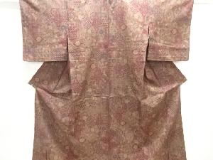 立涌に花鳥・古典柄手織り紬単衣着物